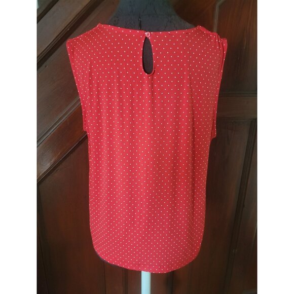Jones New York Red Sleeveless Polka Dot Pleated Blouse Womens XL Lightweight Top - Picture 3 of 7